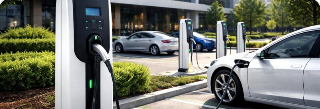 Bornes de recharge pour véhicules électriques sur un parking